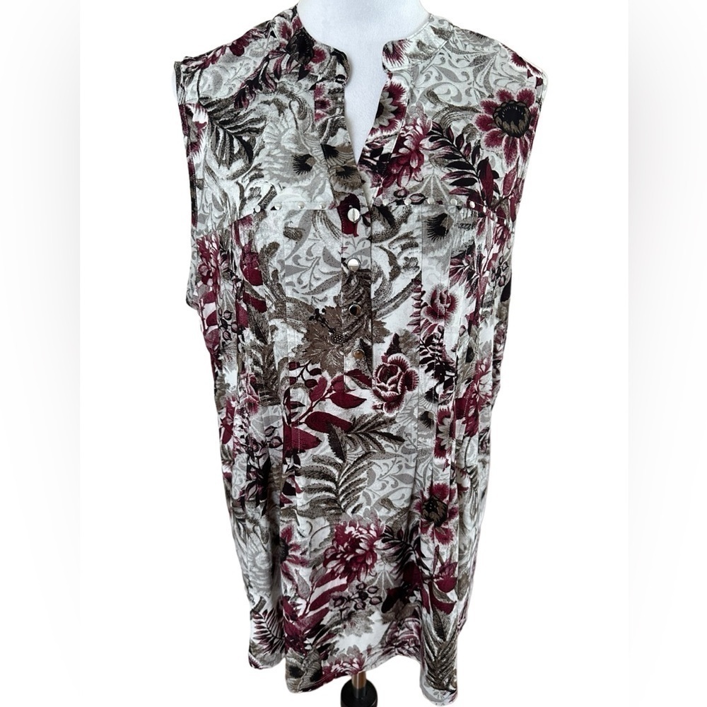 COCOMO 3X Burgundy Gray Plus Size sleeveless women's Pintuck Blouse top tunic s…